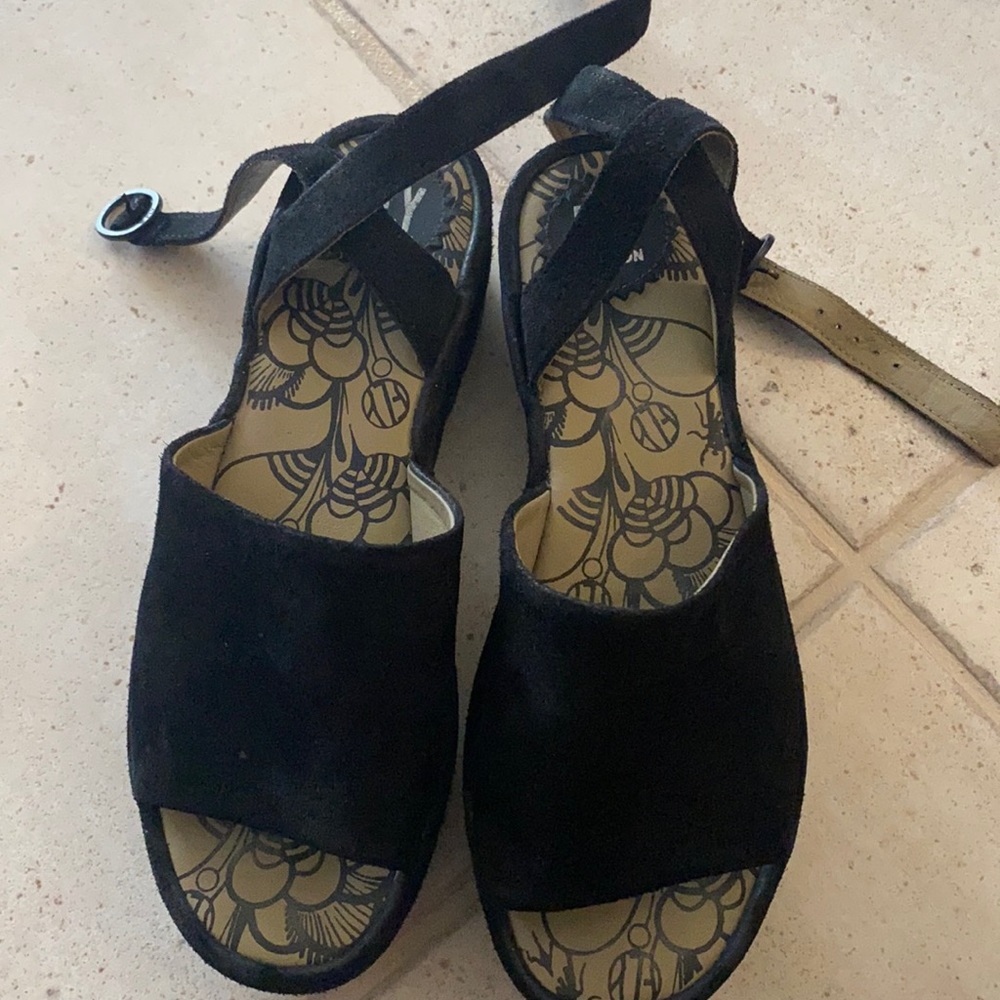 Fly London black suede wedges size 9 (euro 40)